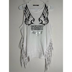 Caos Cotton Blend Lace Rhinestone Trim Women’s Tank Top Start Moving Sz 38/M US